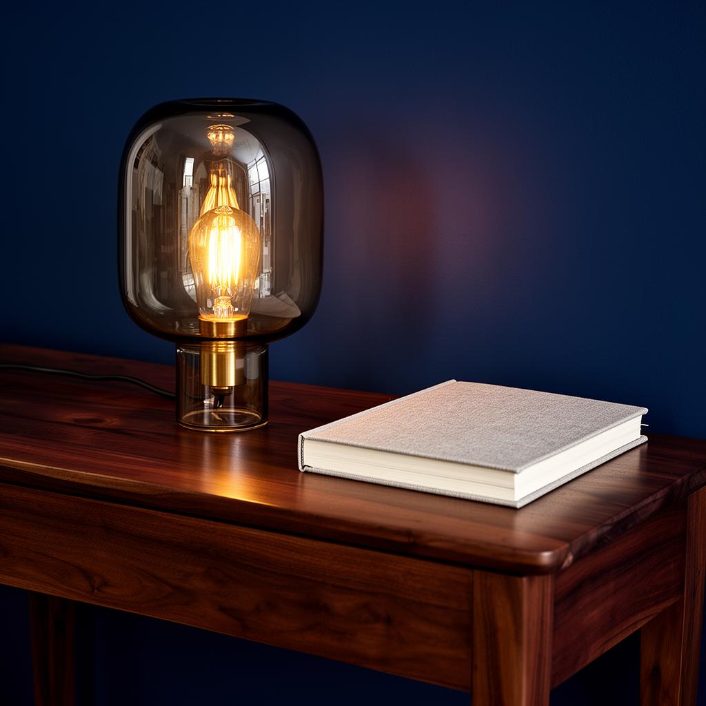 Gerookt glas tafellamp met edison gloeilamp